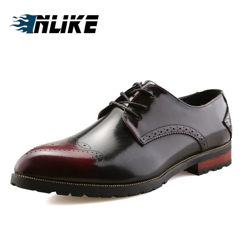

INLIKE Men Luxury Dress Shoes Italian Men Brogue Wedding Lace Up Leather Formal Party Oxfords Pointed Toe