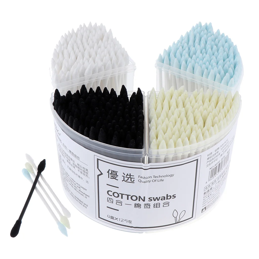 

Pack 500pcs Cotton Swabs Makeup Applicator with Storage Case Double Q-tipPointed Tip Head Cotton Buds Stick Ear Cleaner