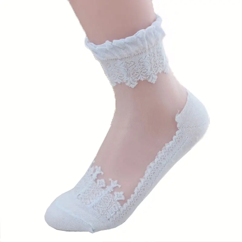 

5Pair Women's Socks New Top Quality Women Sweet Lace Ultrathin Crystal Socks Short Girl Transparent Socks Thin Ankle Sock