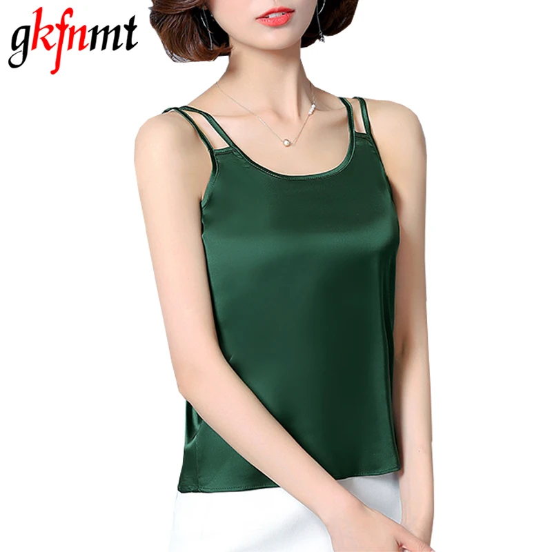 Gkfnmt, летние женские топы,, Модная шелковая блузка, тонкая, без рукавов, blusa feminina, крутые футболки, рубашки размера плюс 3XL