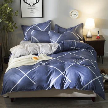 

Gentleman Bedding Set Blue/Gray/White Plaid geometric duvet cover set boy's cool bed set flat sheet and pillow covers bedlinen