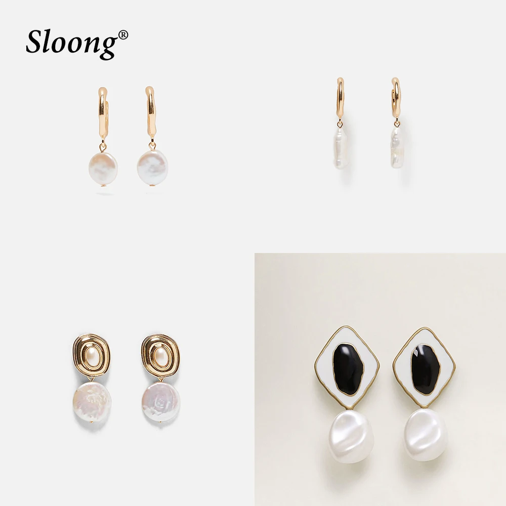 

Vintage ZA Earrings Party Charm Simulated Pearls Dangle Jewelry Shell Hoop Earrings for Women Girls Gifts Brand Design