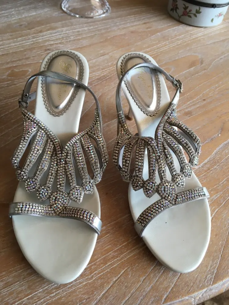 G-SPARROW летние со стразами на высоких каблуках Stiletto Сандалии на каблуке Стразы банкетные туфли Для женщин Серебристая Свадебная обувь 11(США