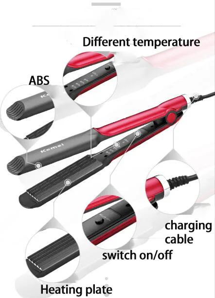 Kemei влажные сухие щипцы гофрированные волнистые щипцы для завивки волос гофрированный Утюг для укладки Турмалин Керамическая для зерен пластина светодиодный дисплей