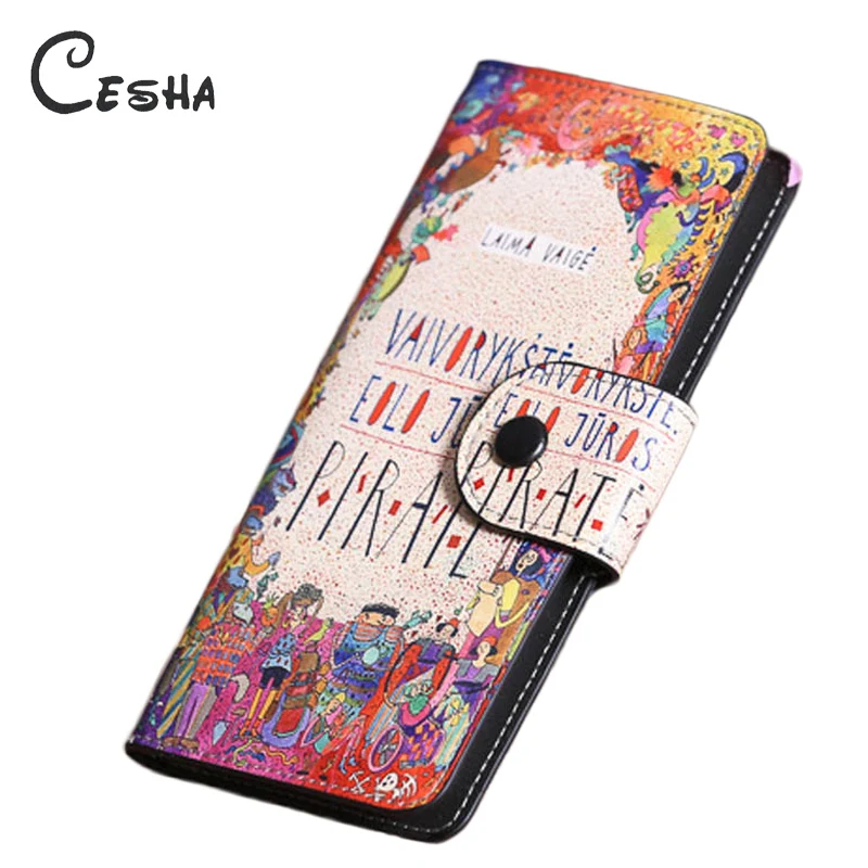 

Fashion Casual Cartoon Printing Design Girl's Lovely Long Wallet High Quality Durable Genuine Cow Leather Purse for Teenager