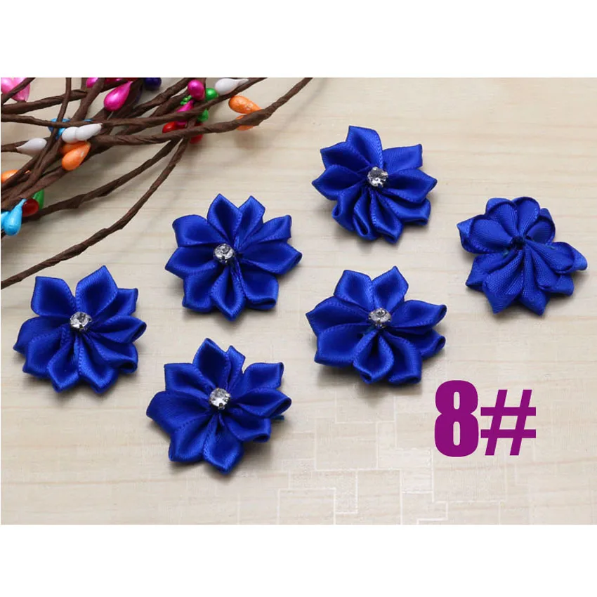 DIY 20-100PCS Satin Ribbon Flowers with Crystal Bead Appliques~Craft//Trim 25mm