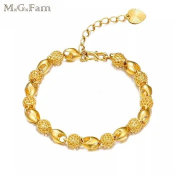 

MGFam (17cm+3.5cm ) Bead Hollow Bracelets Jewelry For Sweet Women Creative Designs Pure Gold Color Allergy Free