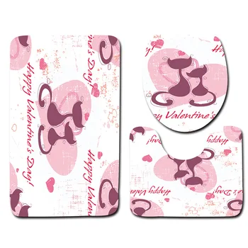 

Lovers Bath Mat 3 Pieces/sets Romantic Bathroom Decoration Toilet Cover Floor Mat Water-absorbing Non-slip Bath Rug Carpet