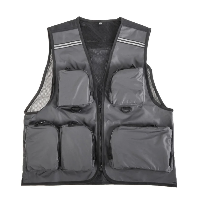 Быстросохнущая охотничья походная одежда для рыбаков жилет для ловли нахлыстом сетчатые жилеты с карманами дышащая спортивная куртка для улицы - Цвет: Серый