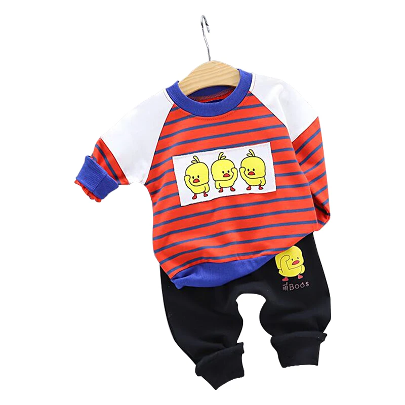 Baby boy clothes male baby suit baby boy cotton suit cartoon small yellow duck letter print clothes casual sports suit