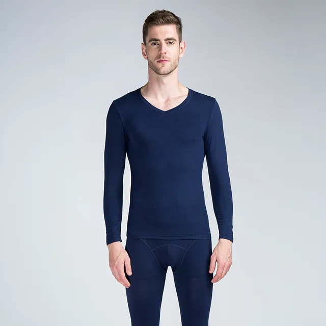 Long johns men modal thin thermal underwear Set V neck elastic XL to ...