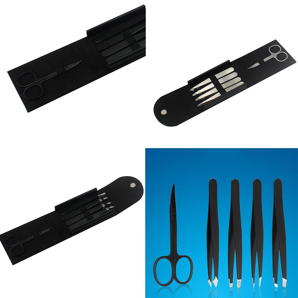 5Pieces, Professional Stainless Steel Slant Tip Flat Pointed Tweezers, Eyebrow Scissors For Your Daily Beauty Routine