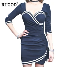 RUGOD весенние женские платья сексуальное облегающее платье с оборками и v-образным вырезом, женские эластичные Клубные вечерние платья vestidos robe Femme