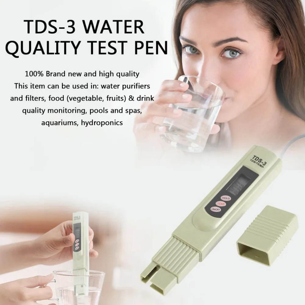 

LCD Digital TDS-3 TDS Meter Filter Pen Temp PPM Tester Stick Water Purity Tester 0-9990 PPM Temperature Pen No Backlight