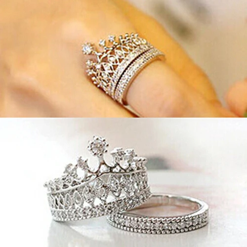 

Hot Sales Selling Women's Crown Statement Ring 2 Band Stack Rhinestone Alloy Jewelry Gift Golden 6KQZ 7G9Y 7S9N