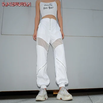 

RAISEVERN Women Casual Harem Sweatpants Hip Hop Pathwork Mesh Pants Fashion 2019 Female Loose Dancing Trousers Pantalon Femme