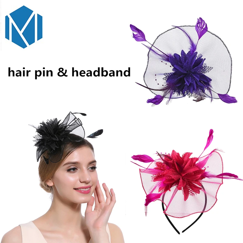 

M MISM Sexy Hair Accessories For Women Elegant Hair Clips Mesh Headwear Yarn Flower Fascinator Feather Beads Hair Bands Party
