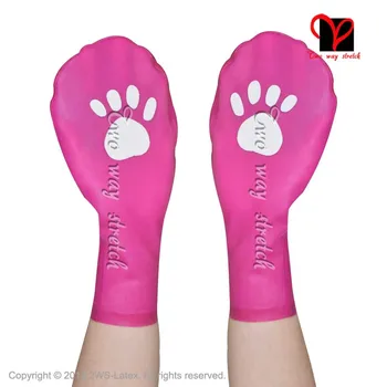 

Sexy sharp pink Latex Short Gloves with cat Footprints Rubber latex gloves Wrist Length Dog Mittens hand ST-032