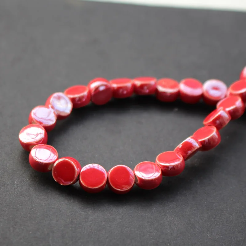 35 шт./лот 8 мм* 4,8 мм керамические бусины простые цветные круглые плоские бусины разноцветные для изготовления ювелирных изделий 3641 - Цвет: Red