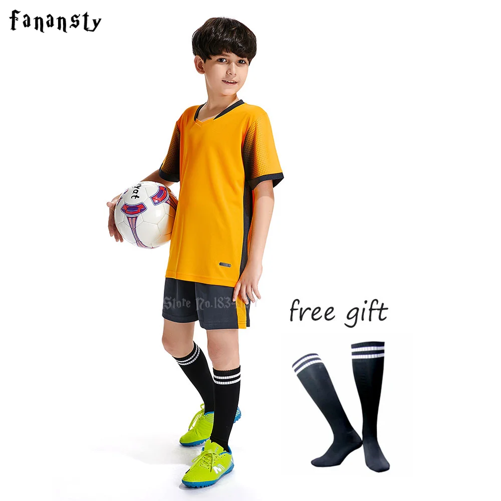 Survetement футбол Высокое качество Детские футболки с коротким рукавом для мальчиков футбольные комплекты униформы Индивидуальные комплекты костюмы новые - Цвет: Orange