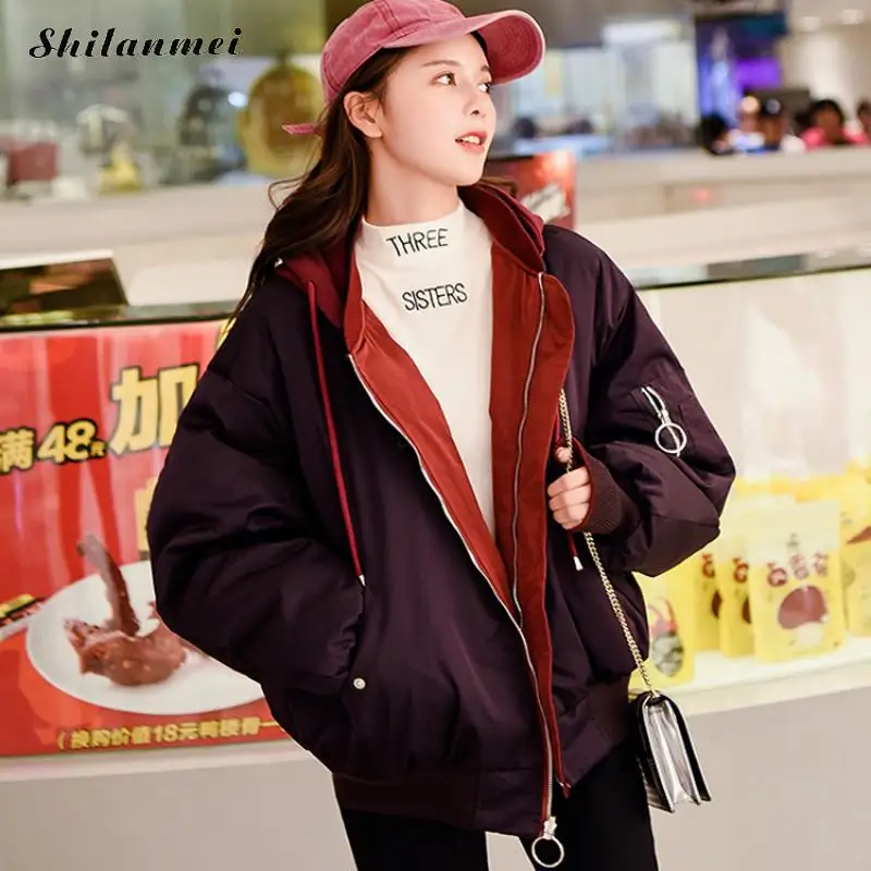 À Grande red D'hiver Off Veste White Parkas blue Taille Réversible Pardessus Nouvelle Mode 2018 claret Survêtement Femelle Capuchon Coton Lâche Épaissir Femmes Rembourré pBg8PP