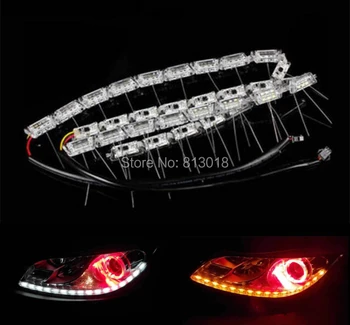 

New ungrade!!Car Flexible dual color White+Amber Switchback LED Strip Head Light Turn Signal Knight Rider Sequential flow DRL