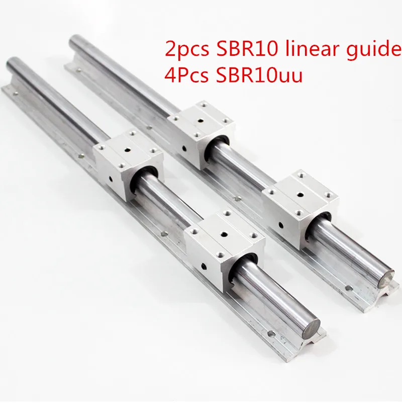 2X SBR10 Linear Rail with 4X SBR10UU Rod Shaft Slide Guide Fully Supported 