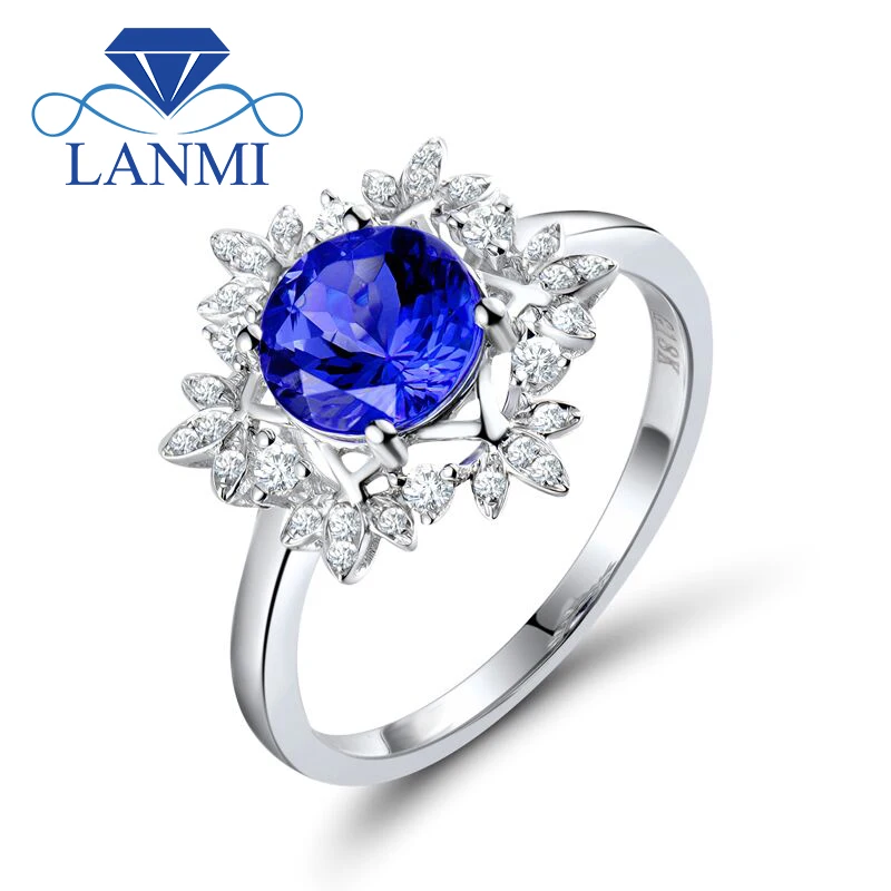 Buy Natural AAA Tanzanite Rings 18K White Gold Round