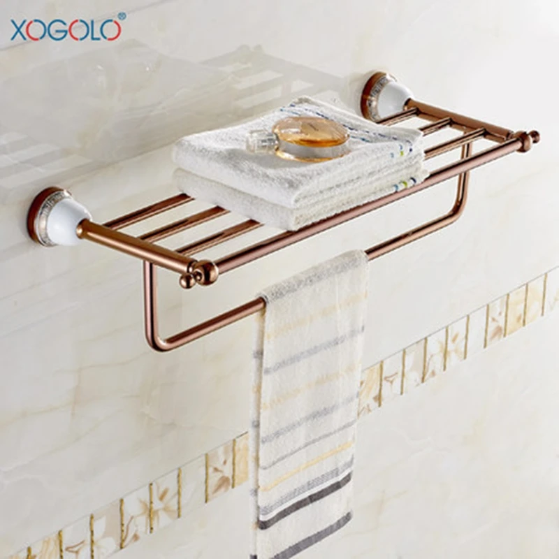 

Xogolo Rose Gold Creamic Mosaic Bath Towel Hanger Fashion Luxury Double Layer Towel Rack For Bathroom Accessories High Quality