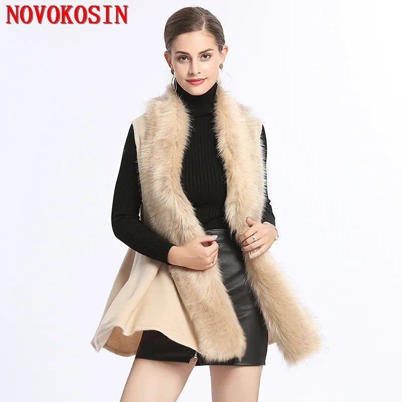 

2018 Female Faux Fur Christmas Coat Open Stitch Sleeveless Knitted Cardigans Winter Warm Thick Women Fur Neck Vest Coat