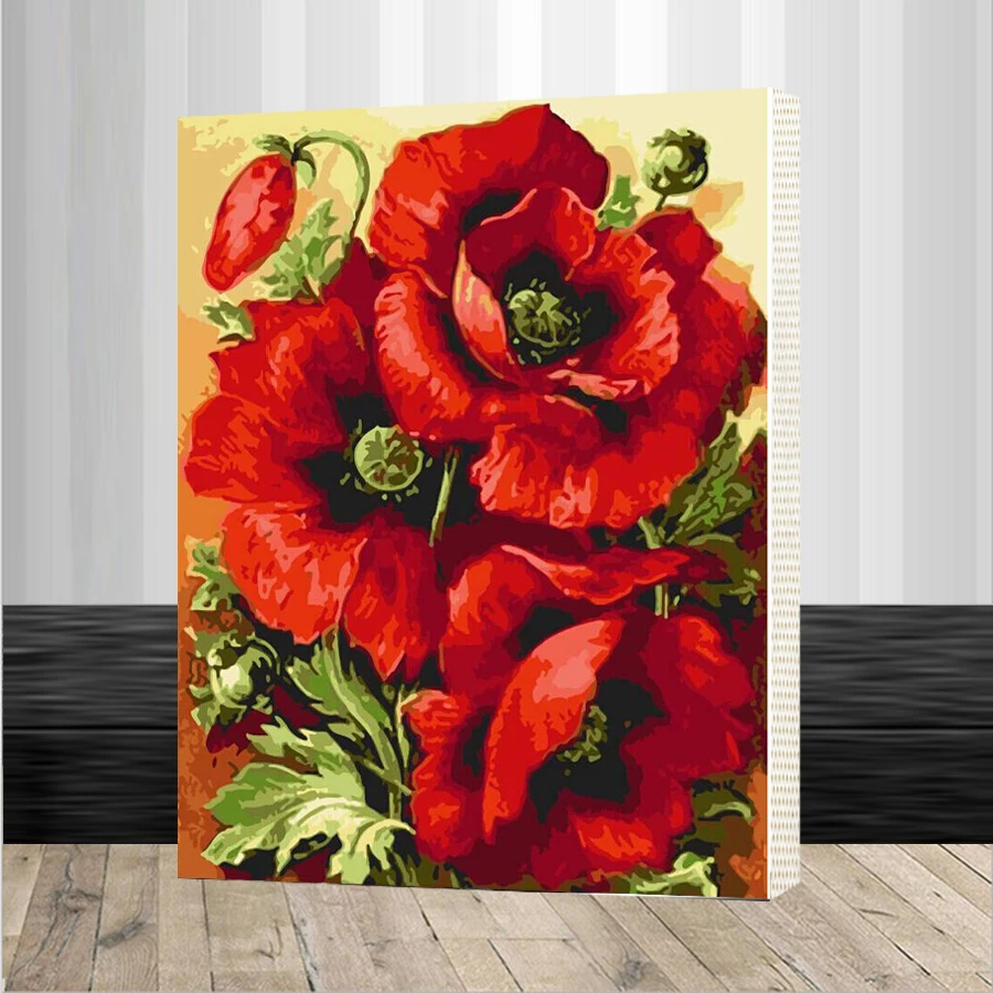 Poppy Flower Painting For By Numbers Framed Pictures DIY Digital Canvas Oil Home Decor Living Room | Дом и сад