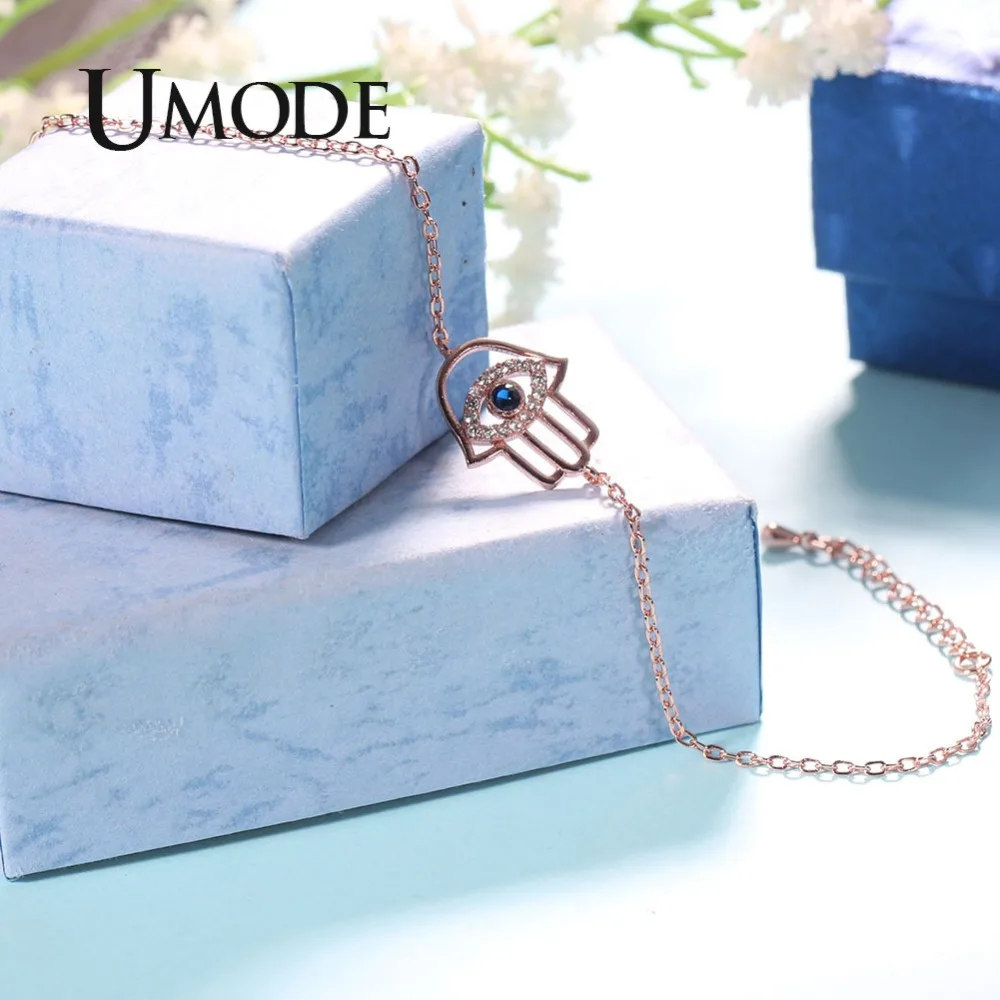 Женские браслеты на удачу UMODE Blue сглаза Хамса с кубическим цирконием звеньевая