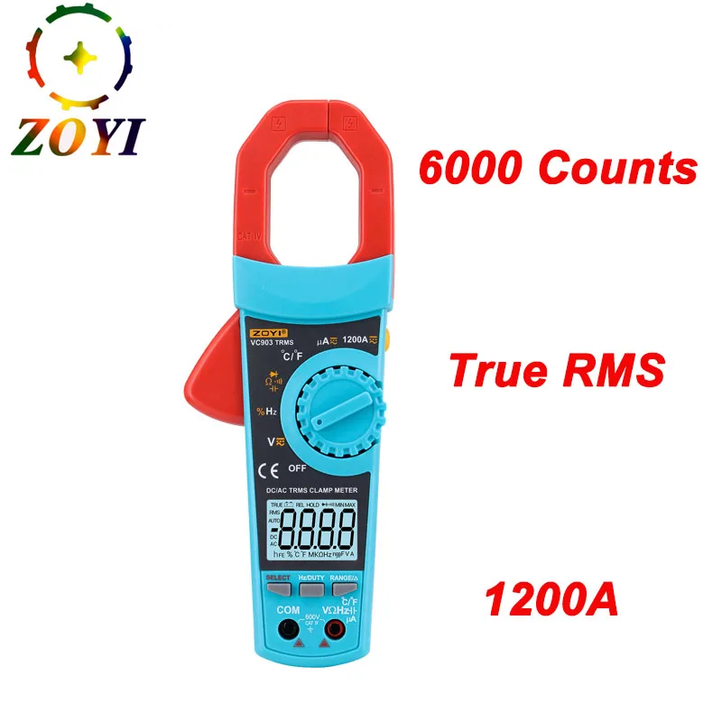 

Portable Auto Digital Clamp Meter 6000 Counts AC/DC TRMS Clamp Meter Resistance Capacitance Large LCD Free Shipping