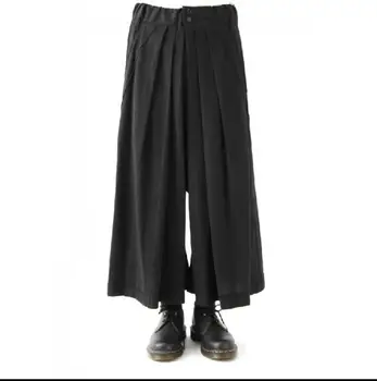 

27-42 New 2018 Japanese men's loose fold casual wide leg pants catwalk hair stylist personality simple skirt pants plus size
