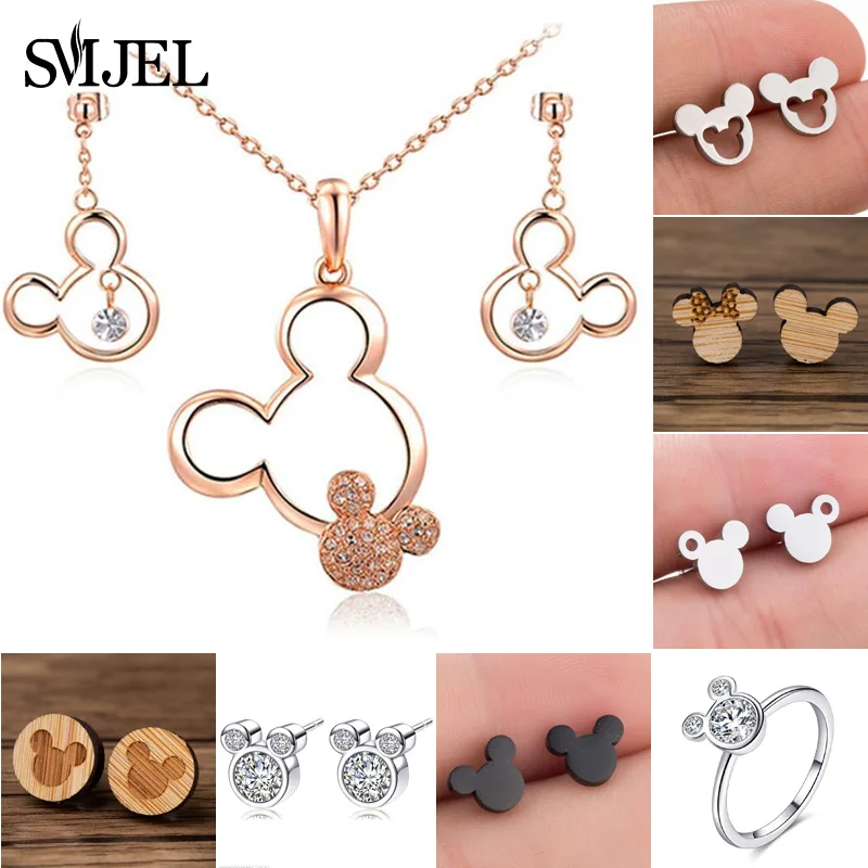 SMJEL Mini Animal Earing Mickey Earrings for Women Bijoux New Kids Earring Small Ear Studs Pendientes Cartoon Jewelry oorbellen