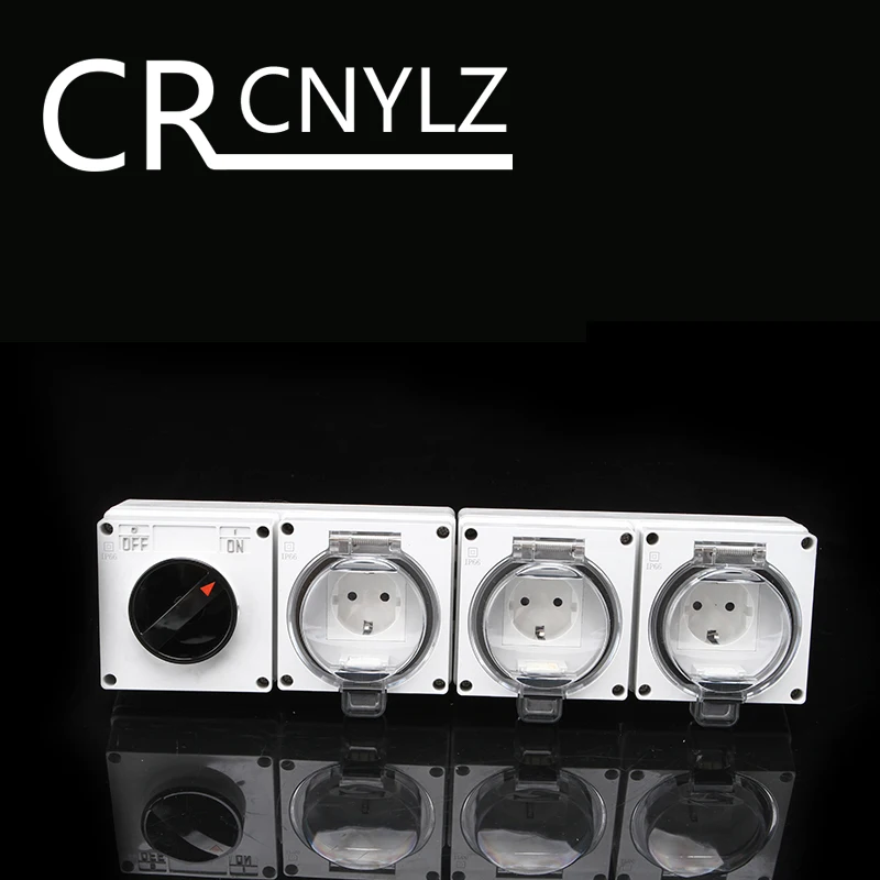 

EU socket IP66 waterproof industrial socket outdoor waterproof outlet 3 Gang socket with a switch