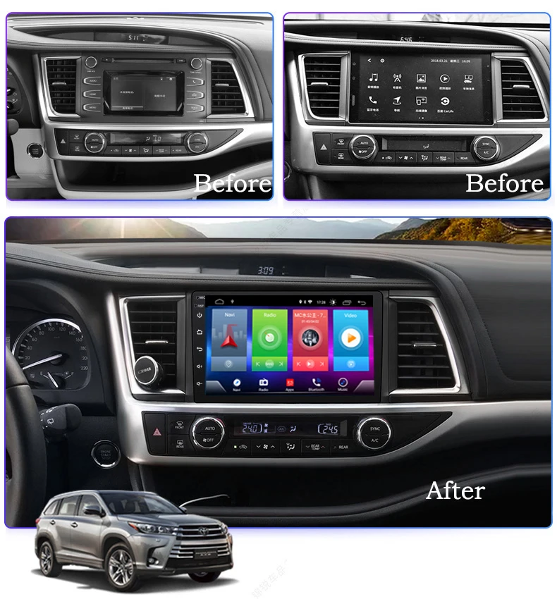 

Smart Full touch Android 8.1 car gps navigation for TOYOTA Highlander 2015 tape recorder autoradio multimedia DSP head unit