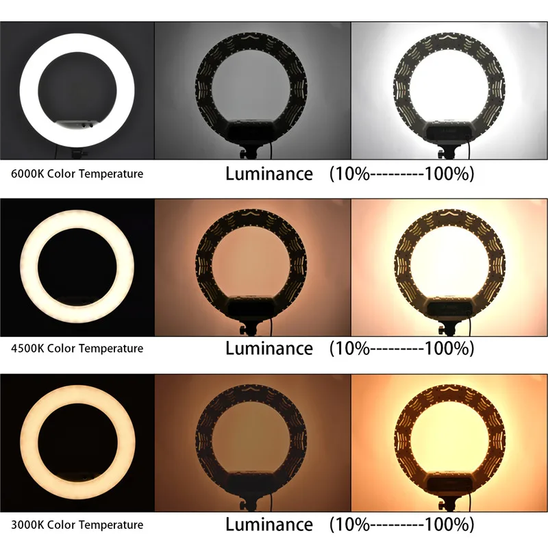 Fosoto FT-R480 кольцевой светильник 18 дюймов фотографический светильник ing 3200-5800K с регулируемой яркостью светодиодный кольцевой светильник штатив и зеркало для камеры телефона