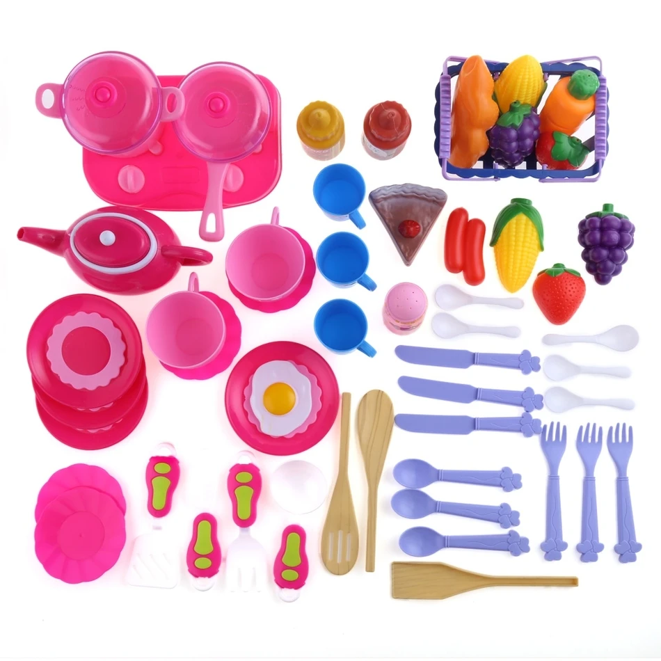 54pcs/Set Kid Cooking Toy Children Kitchen Pretend Cookware Role Play