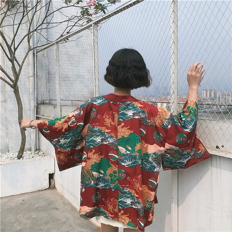 Женское кимоно, Пляжное кимоно, кардиган, блузка, женская рубашка юката, японская культурная одежда, уличная одежда, haori obi FF2039