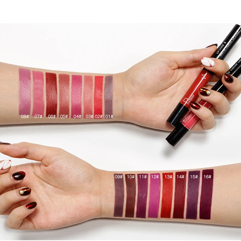 16 Color Double-ended Lipgloss Lips Makeup Waterproof Matte Lip Gloss Lipliner Pencil Red Nude Pink Purple Liquid Lipsticks Matt 16 Color Double-ended Lipgloss Lips Makeup Waterproof Matte Lip Gloss Lipliner Pencil Red Nude Pink Purple Liquid Lipsticks Matt