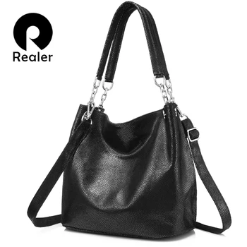 

REALER women handbag genuine leather shoulder crossbody bag female large messenger bags ladies hobos top-handle tote bag