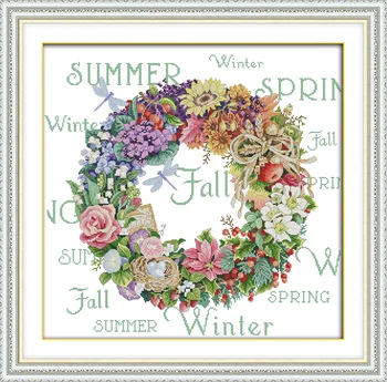 

Joy Sunday Wreath of All seasons (5) cross stitch pattern kits handcraft make embroidery with chart