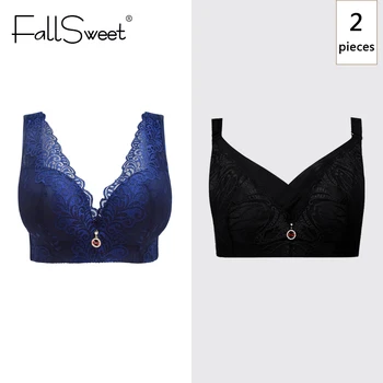 

FallSweet 2 pcs/lot! Women C / D Cup Comfortable Bra Plus Size Brassiere 36 to 50