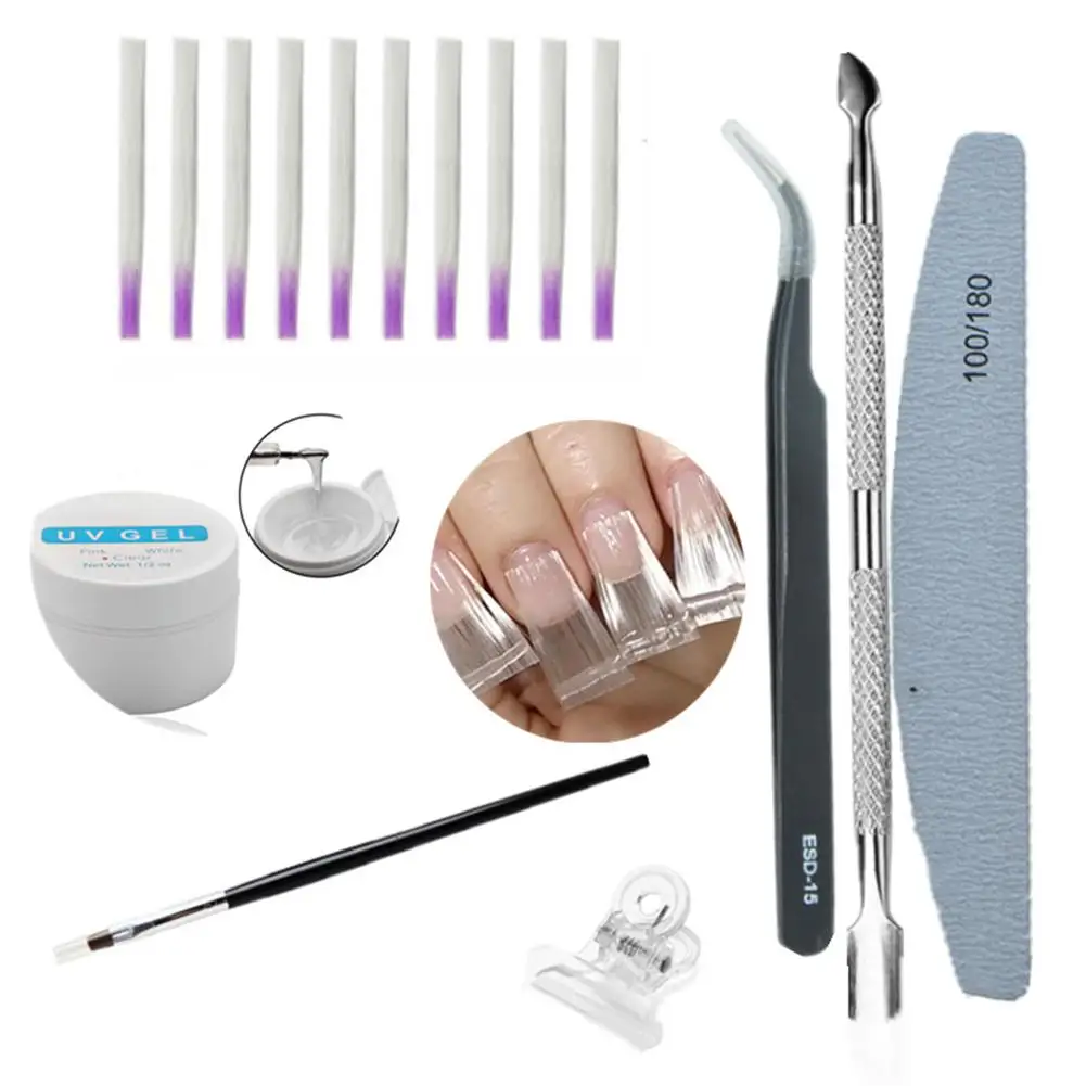 

HOT SALE Fiberglass Nail Art Extension Fiber Fibernails Brush File Pusher UV Gel Set