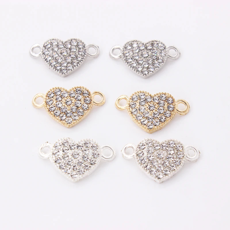 

30pcs/lot Heart Rhinestone Charms Pendant Bracelet Connectors for DIY Necklace Bracelet Jewelry Making Handmade Accessories