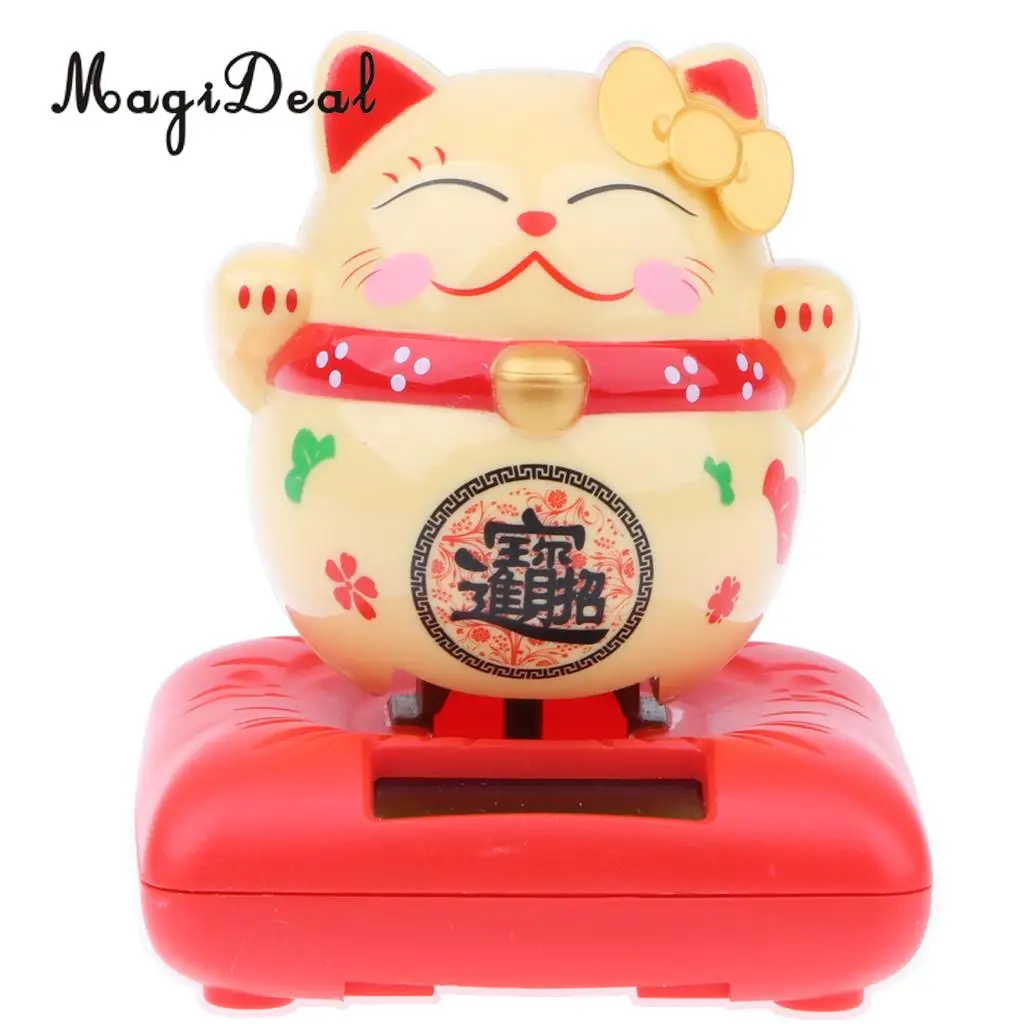 

Cartoon Solar Powered Lucky Cat Figurine - Nodding Dancing Bobbing Animal Model for Good Health & Fortune Toy Home Decor #F