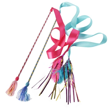 

Cat Teaser Ribbon Wand Toys Streamers Cloth Funny Rod Interactive Stick Flexible Ribbon Pet Cat Toys Pet Kitten Supplies gatos