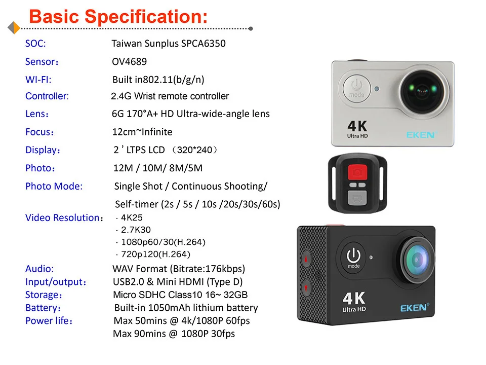 Новая Оригинальная Экшн-камера eken H9/H9R с дистанционным управлением Ultra 4K Full HD 1080P WiFi 2,0 lcd Видео DV спортивная водонепроницаемая камера