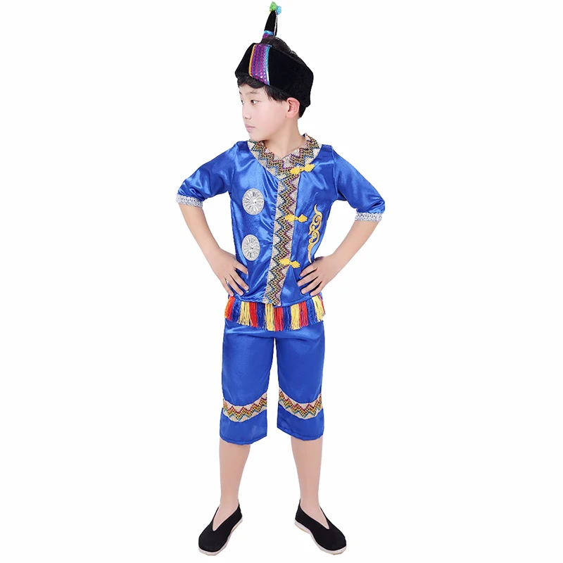 SONGYUEXIA, Детский костюм для китайского народного танца, летний костюм для джазового танца, костюм для детей, для мальчиков и девочек, сценический Классический Топ+ балетный комплект - Цвет: Синий